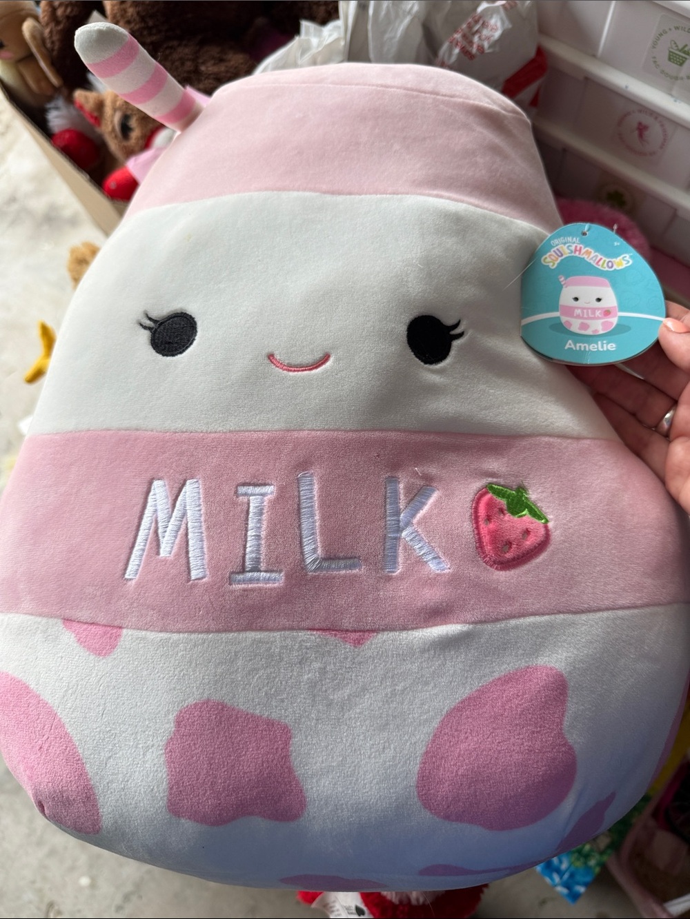 Squishmallows Amelie Milk Bottle Plush - Pink & White